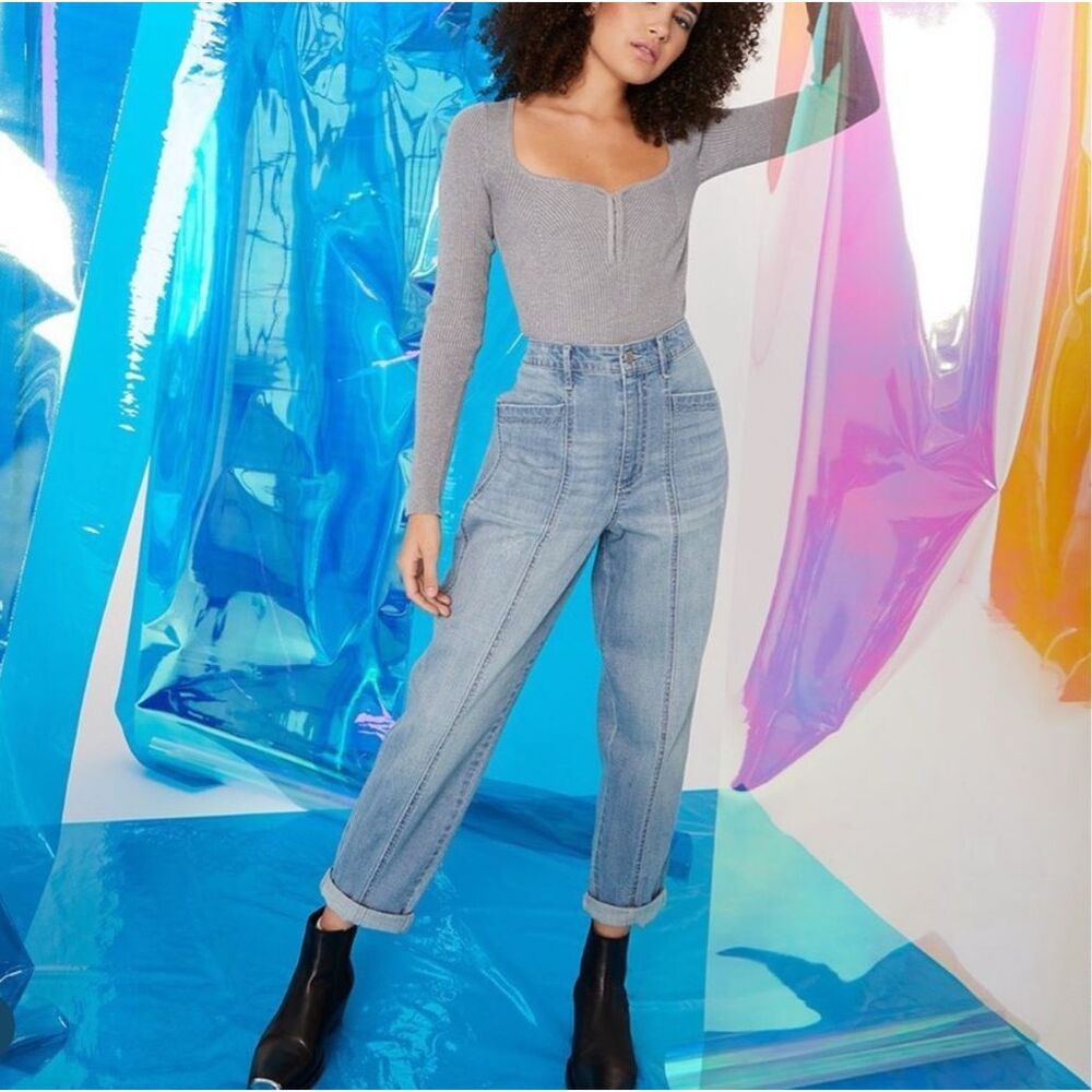 Frayed High Rise Pleated Baggy Barrel Jeans Size 29